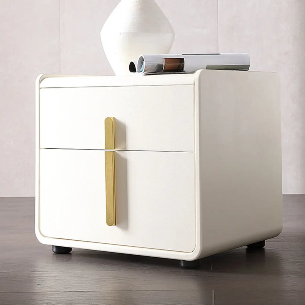 Modern Bedside Table – Faux Leather White Nightstand