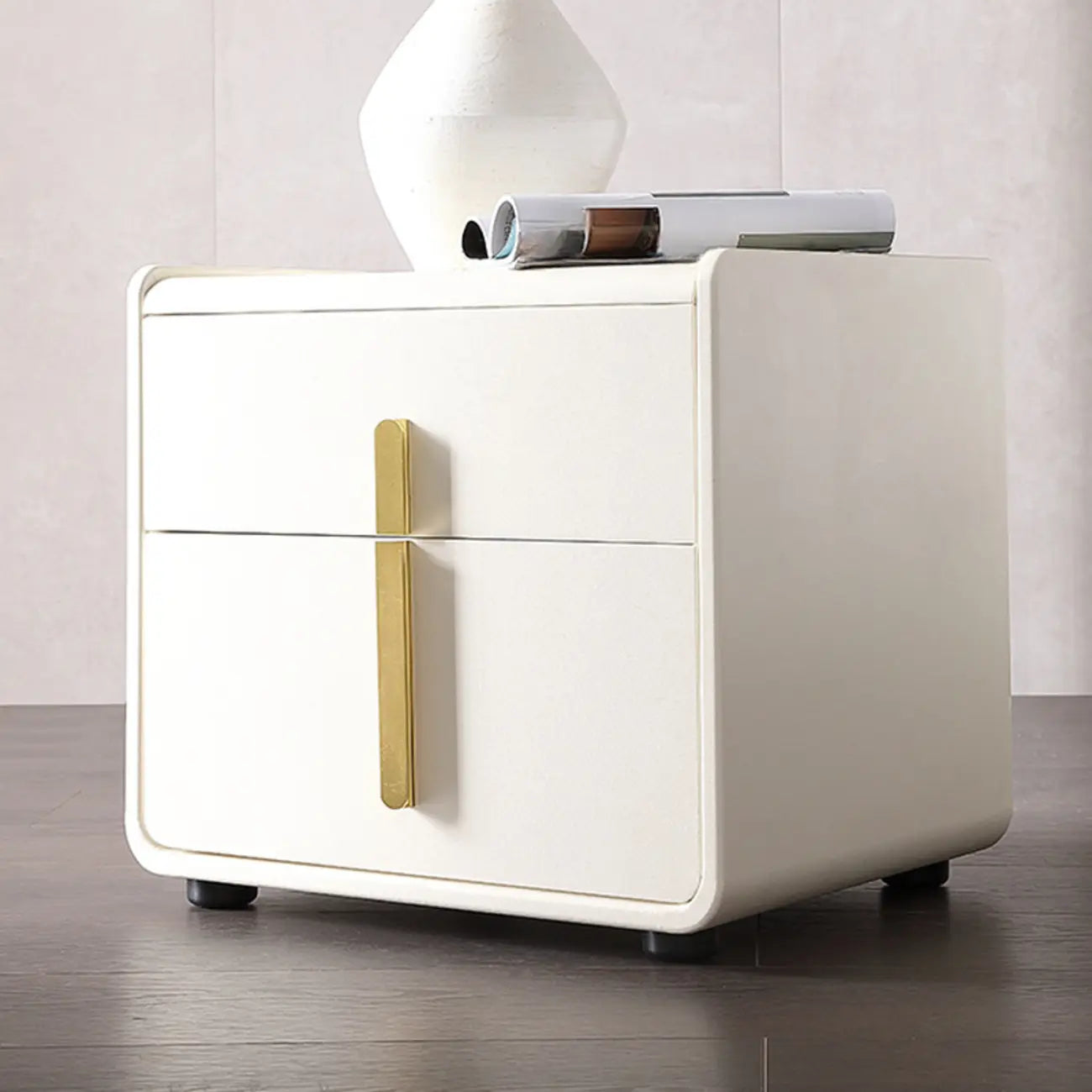Modern Bedside Table – Faux Leather White Nightstand