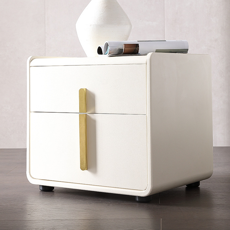 Modern Bedside Table – Faux Leather White Nightstand