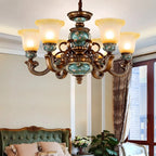 Classic Floral Copper Frosted Glass Ceramic Chandelier