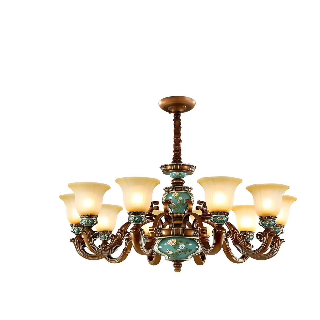 Classic Floral Copper Frosted Glass Ceramic Chandelier