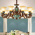 Classic Floral Copper Frosted Glass Ceramic Chandelier