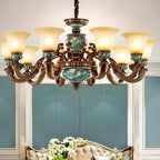 Classic Floral Copper Frosted Glass Ceramic Chandelier