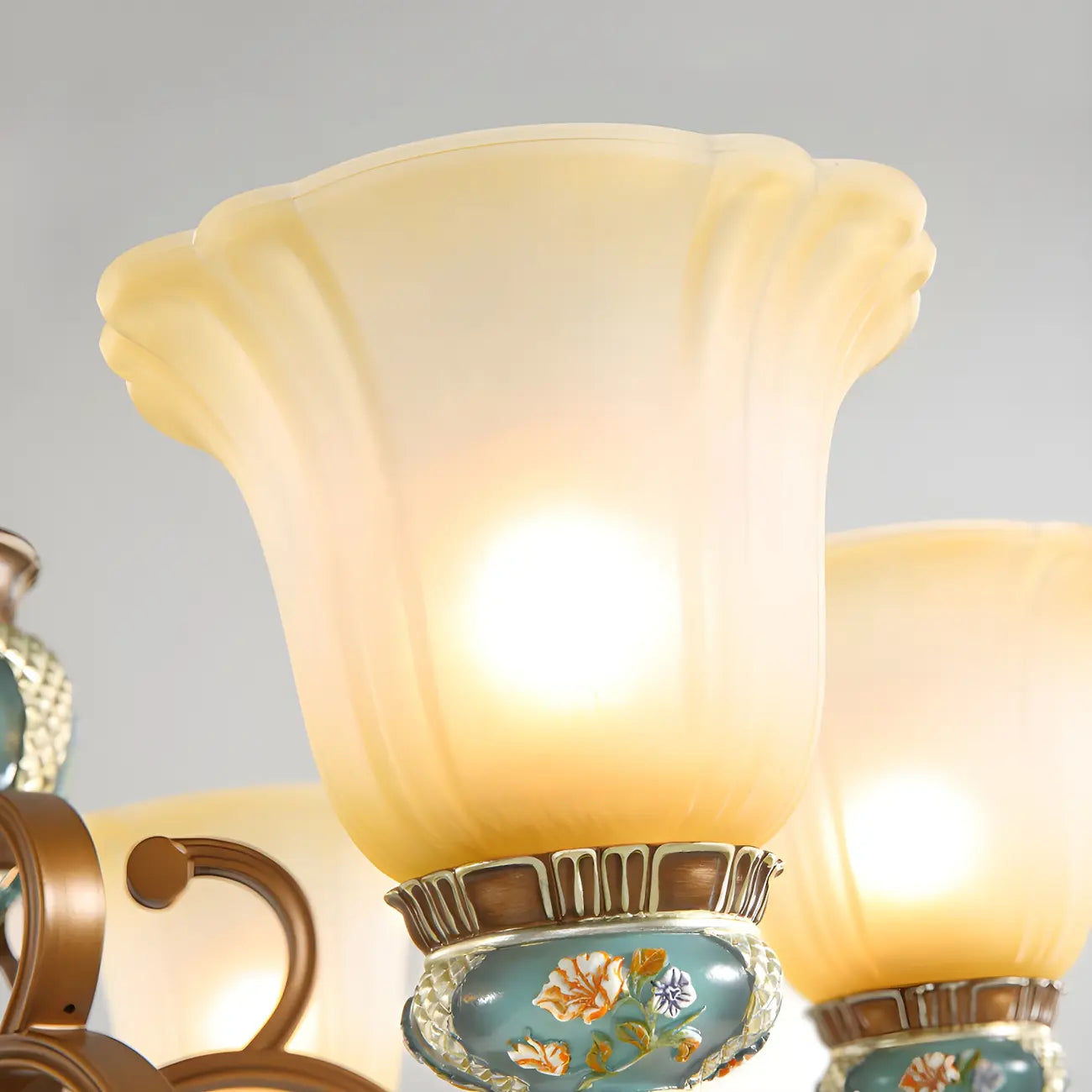 Classic Floral Copper Frosted Glass Ceramic Chandelier