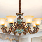 Classic Floral Copper Frosted Glass Ceramic Chandelier