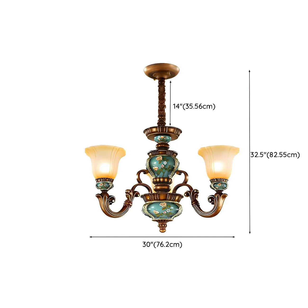 Classic Floral Copper Frosted Glass Ceramic Chandelier