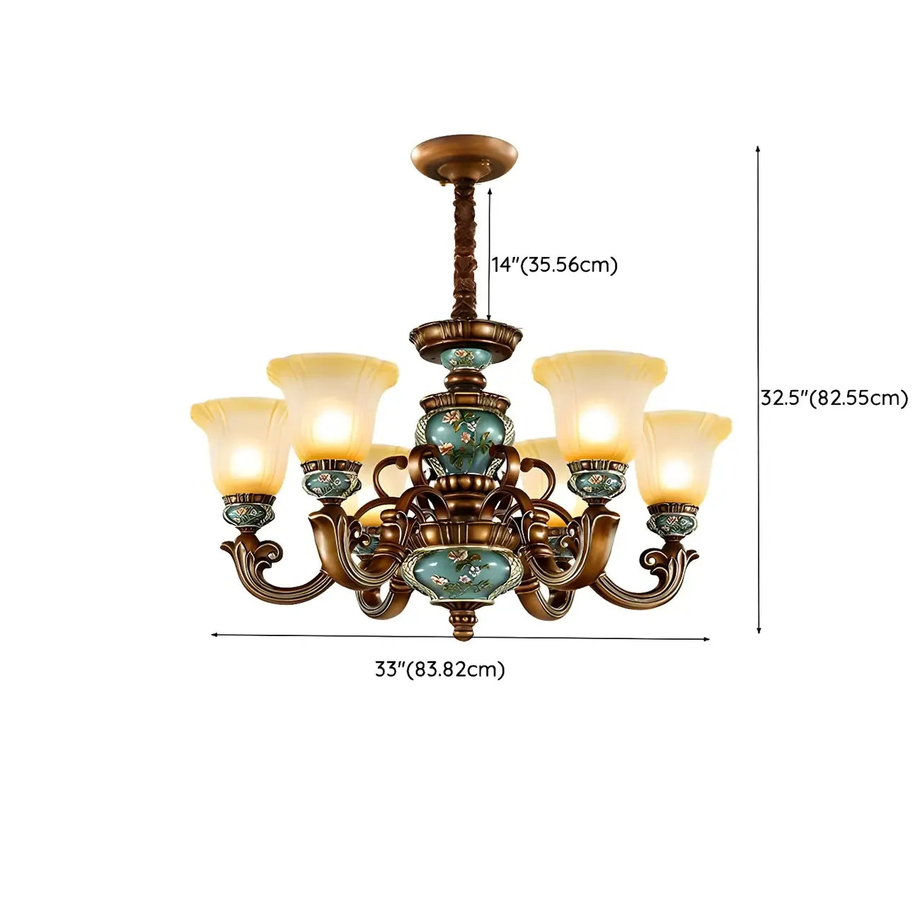 Classic Floral Copper Frosted Glass Ceramic Chandelier