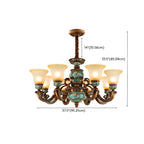 Classic Floral Copper Frosted Glass Ceramic Chandelier
