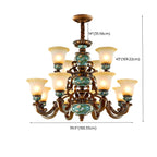 Classic Floral Copper Frosted Glass Ceramic Chandelier