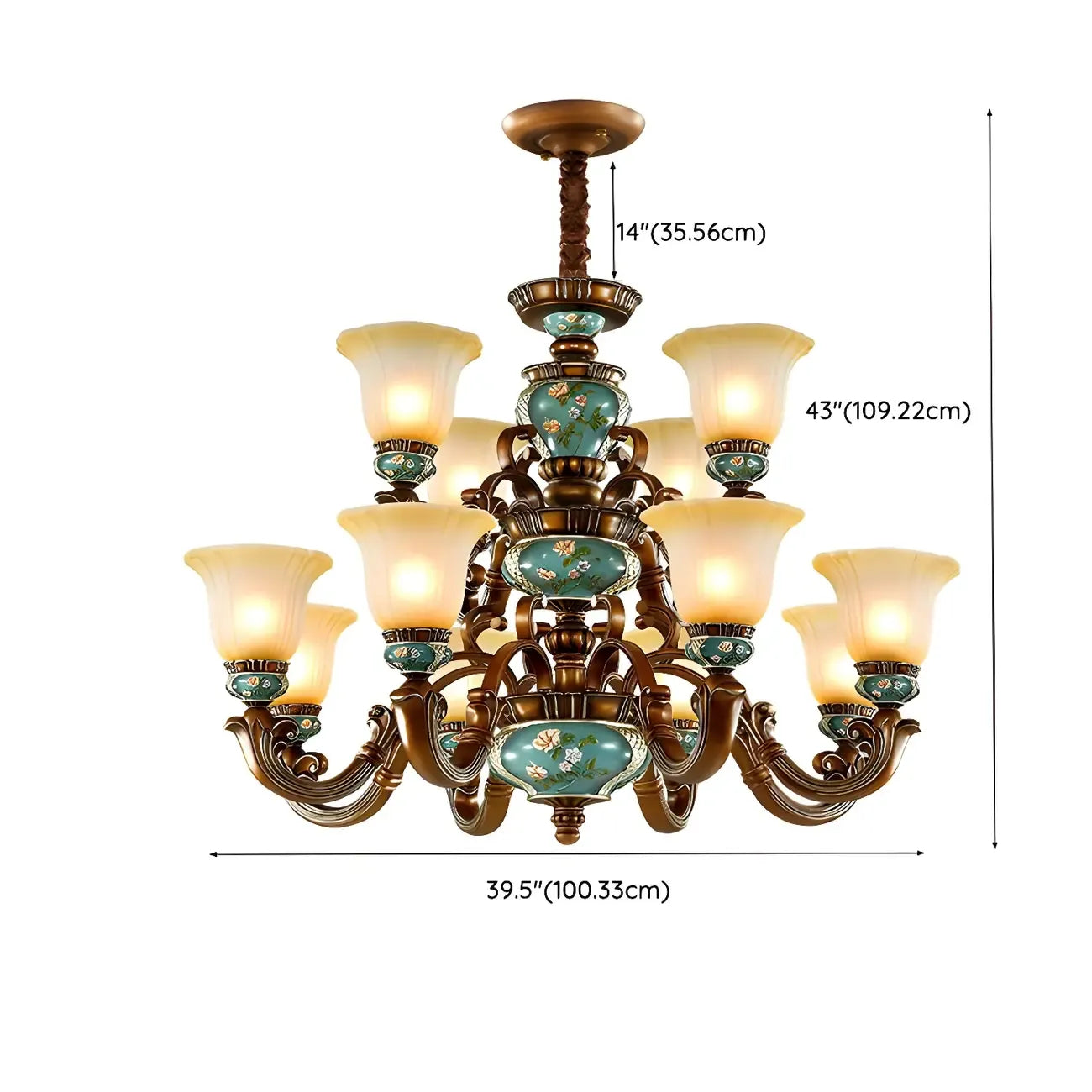 Classic Floral Copper Frosted Glass Ceramic Chandelier