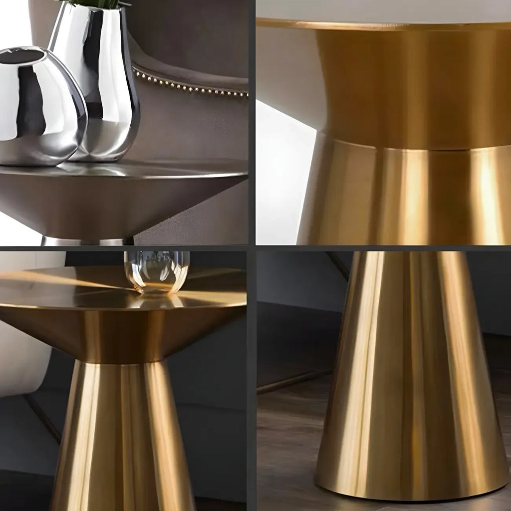 Traditional Golden Round Metal End Table for Living Room