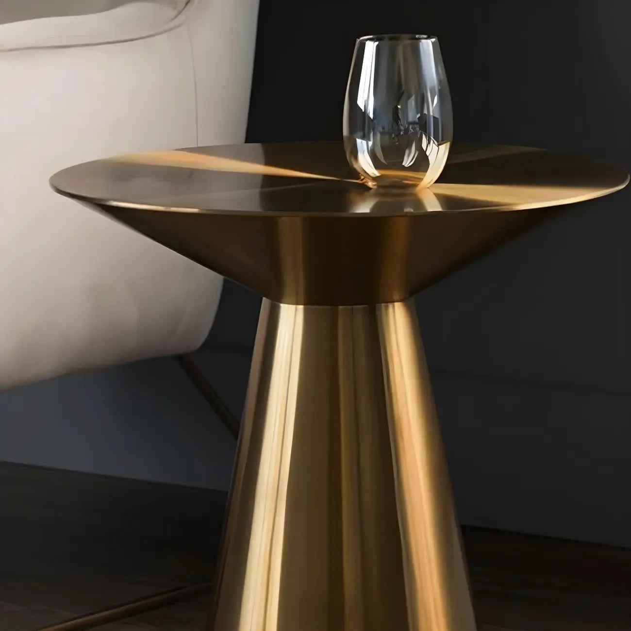 Traditional Golden Round Metal End Table for Living Room