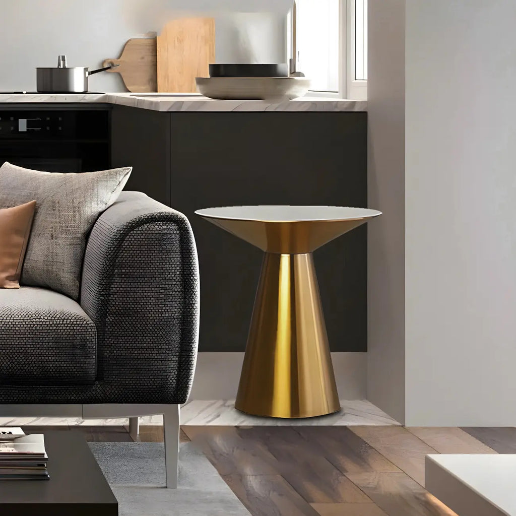 Traditional Golden Round Metal End Table for Living Room