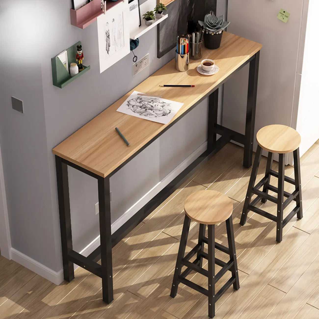 Simple White Counter Height Bar Table with Footrest for Home