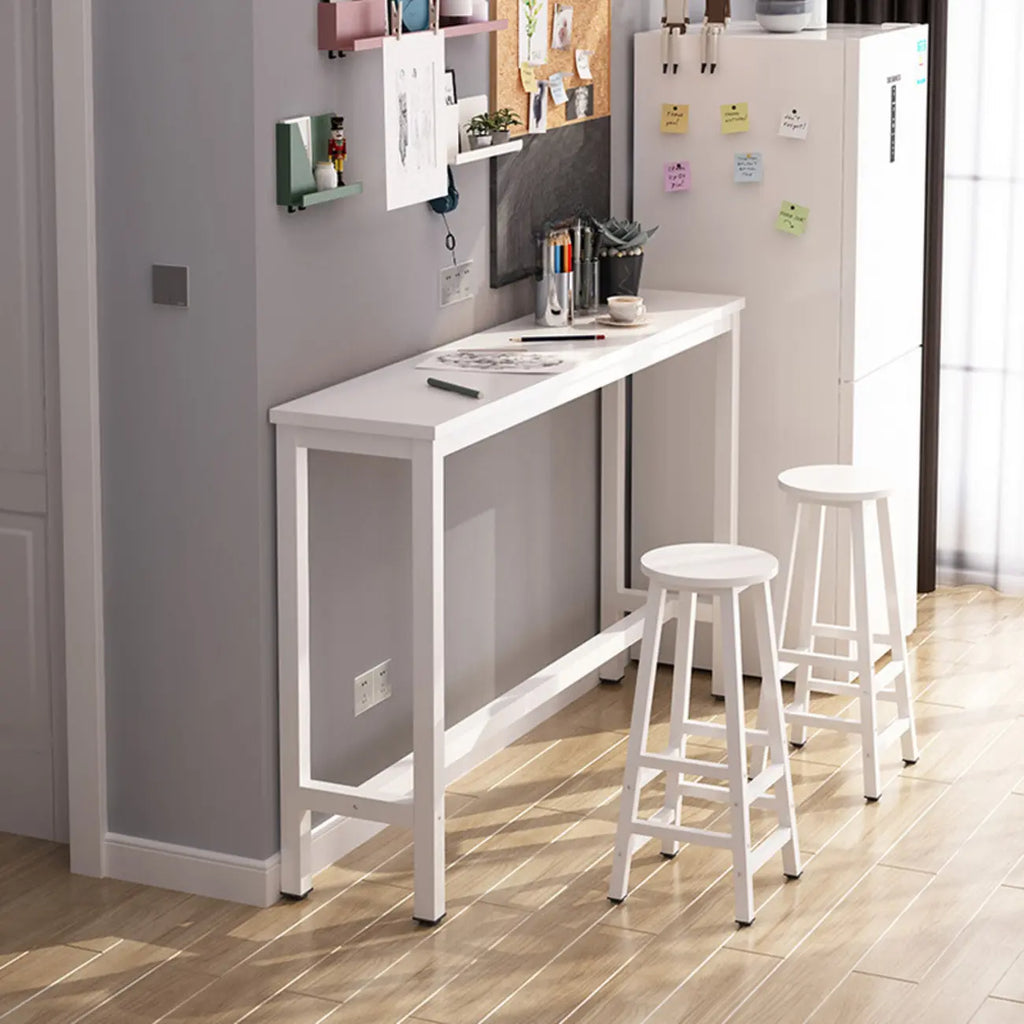 Simple White Counter Height Bar Table with Footrest for Home
