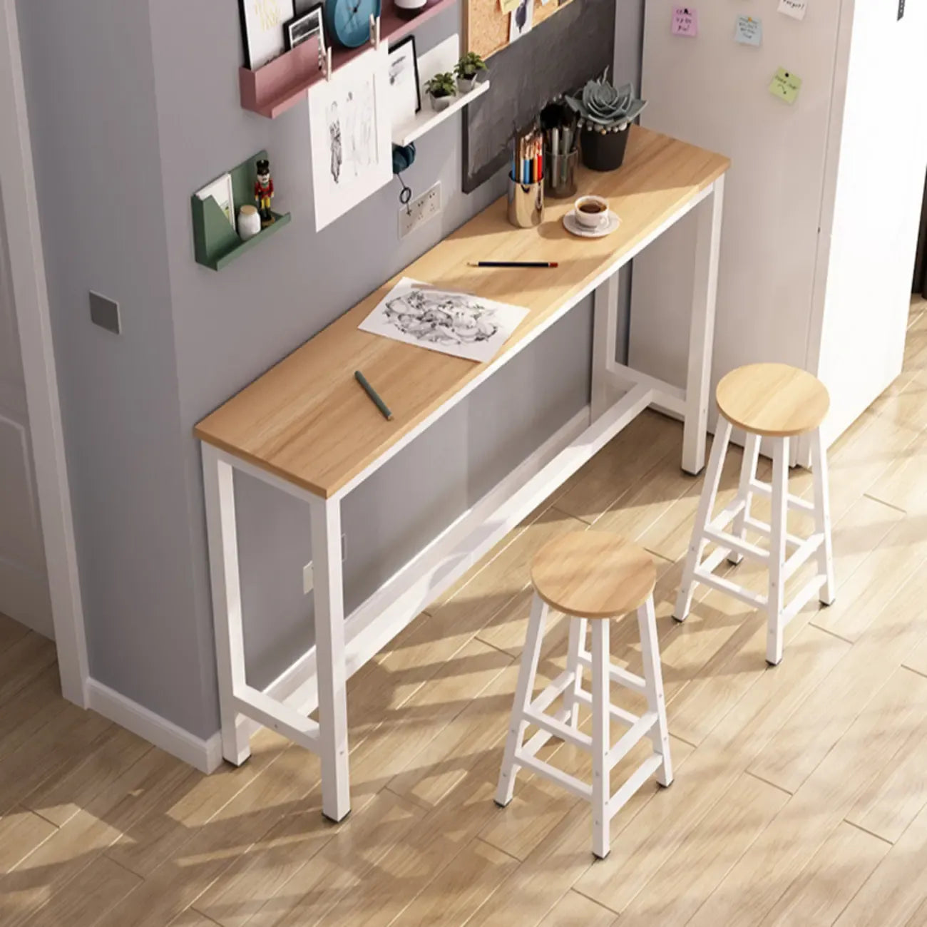 Simple White Counter Height Bar Table with Footrest for Home