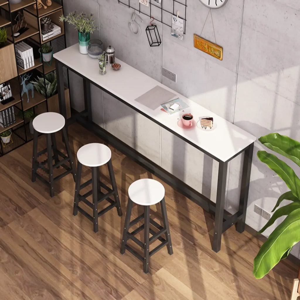 Simple White Counter Height Bar Table with Footrest for Home