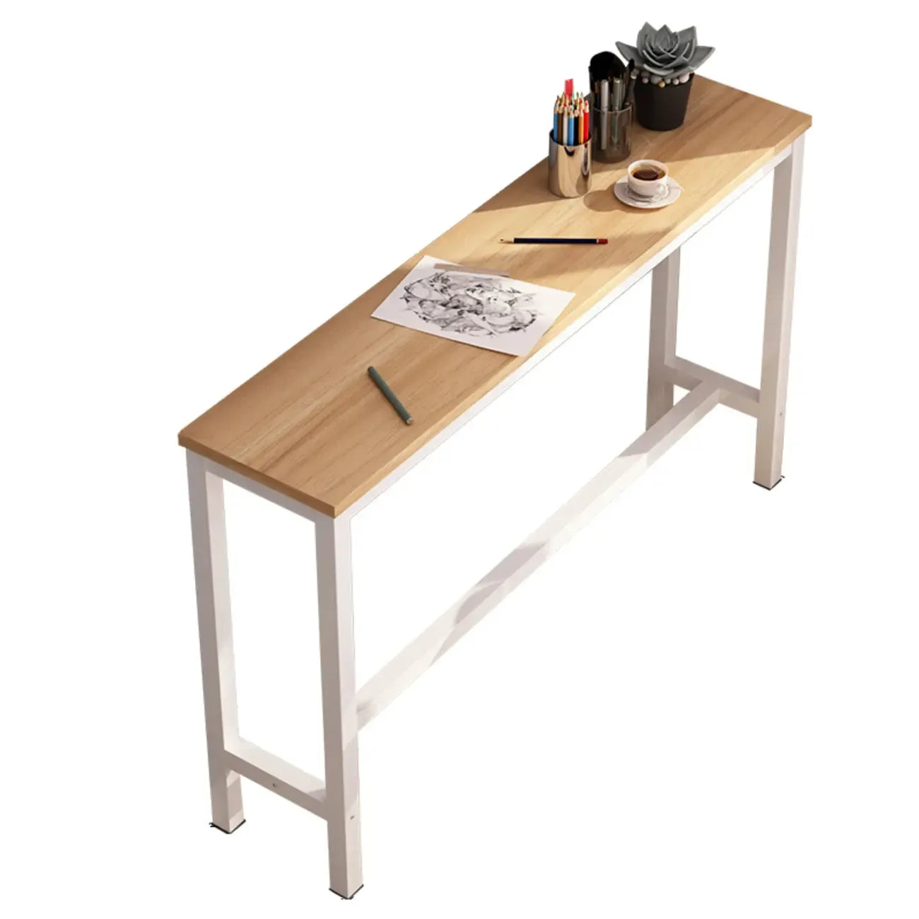 Simple White Counter Height Bar Table with Footrest for Home