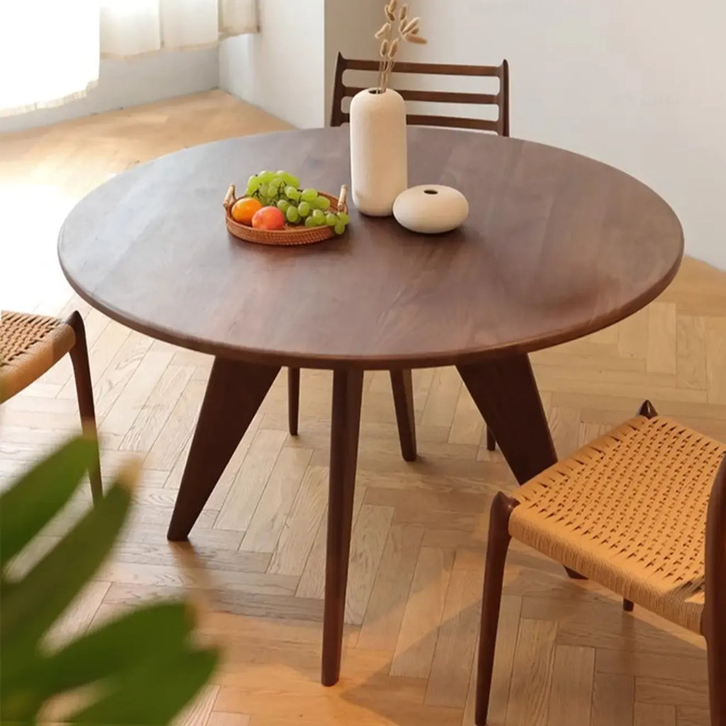 Scandinavian Brown Ash Wood Round Dining Table