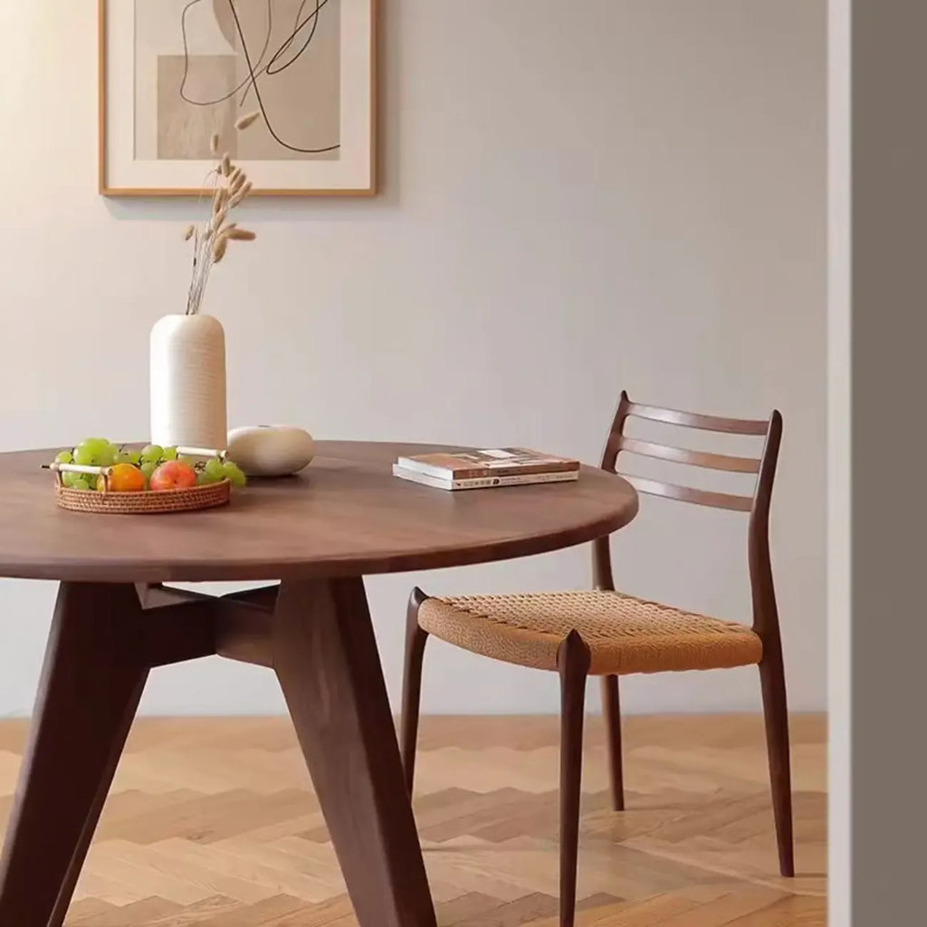 Scandinavian Brown Ash Wood Round Dining Table