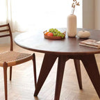 Scandinavian Brown Ash Wood Round Dining Table