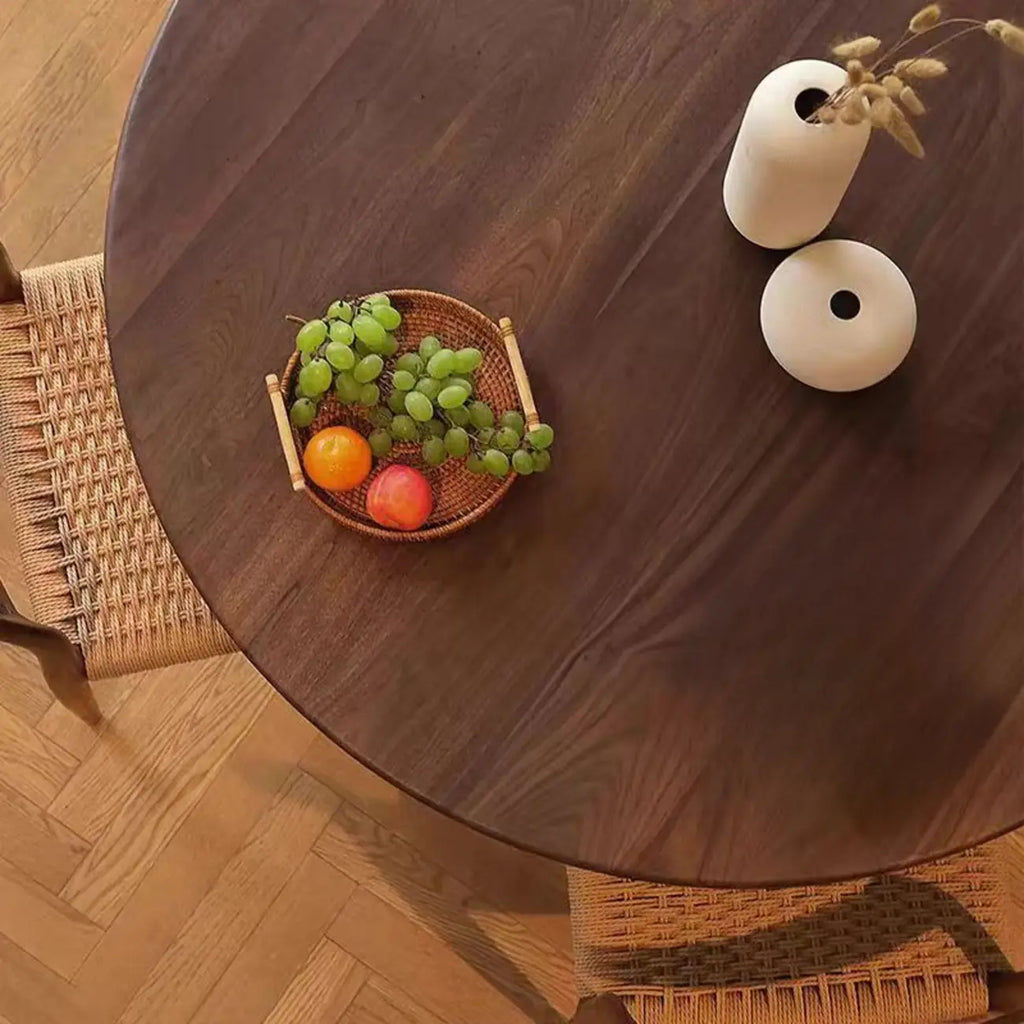 Scandinavian Brown Ash Wood Round Dining Table