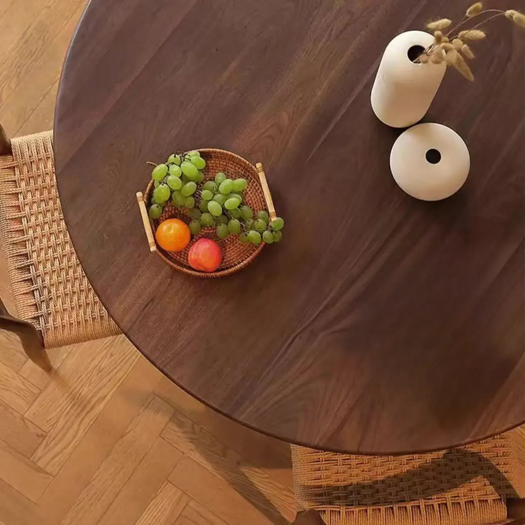 Scandinavian Brown Ash Wood Round Dining Table