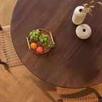 Scandinavian Brown Ash Wood Round Dining Table