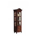 Antique Nut-Brown Wooden Glass Display Storage Cabinet