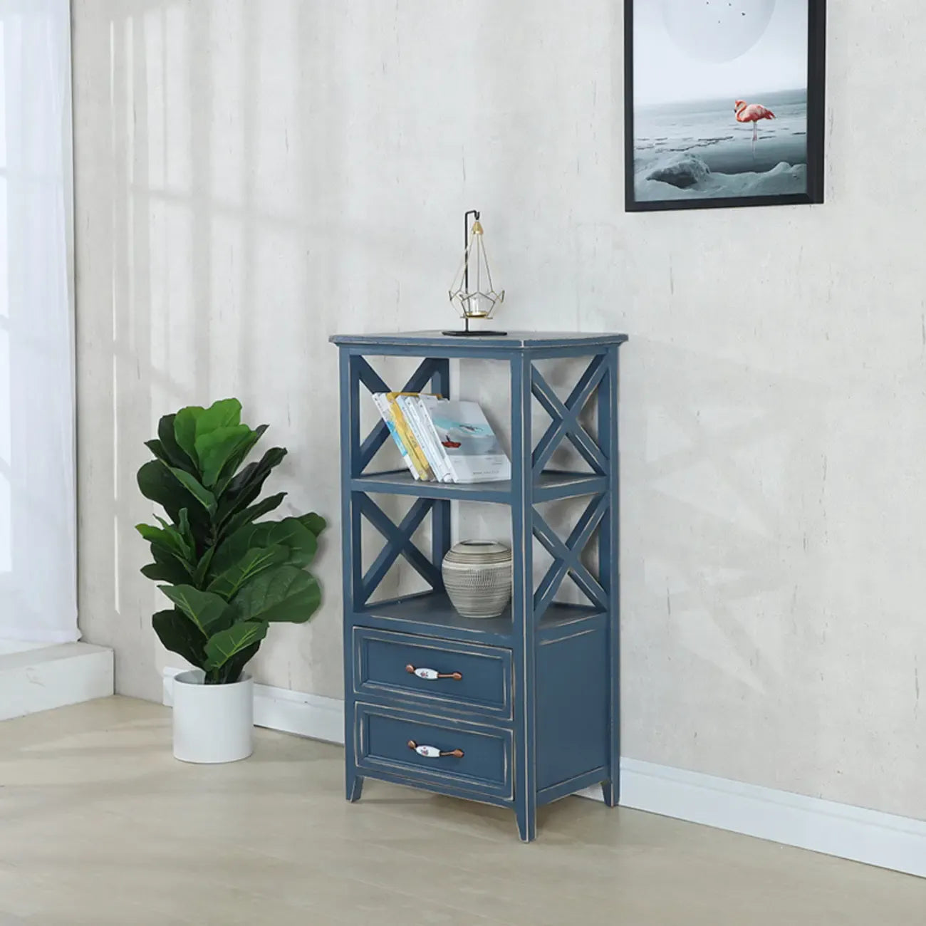 Antique Chic Open Back Black Wood Storage Bookcase