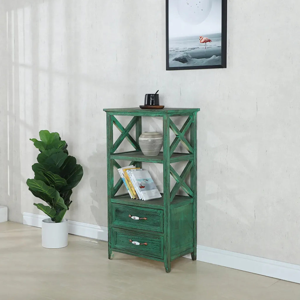Antique Chic Open Back Black Wood Storage Bookcase