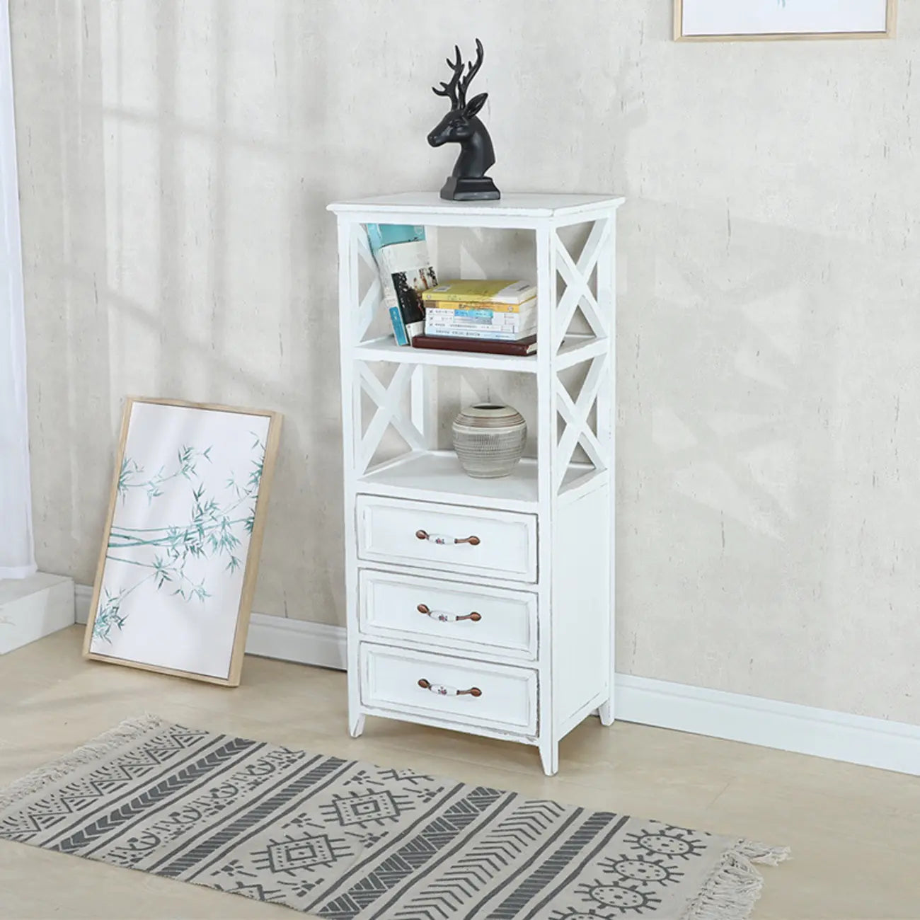 Antique Chic Open Back Black Wood Storage Bookcase