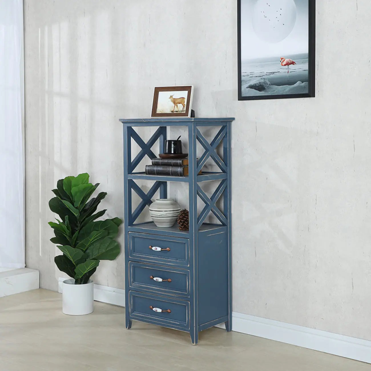 Antique Chic Open Back Black Wood Storage Bookcase