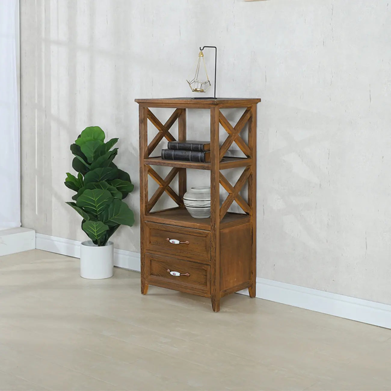 Antique Chic Open Back Black Wood Storage Bookcase