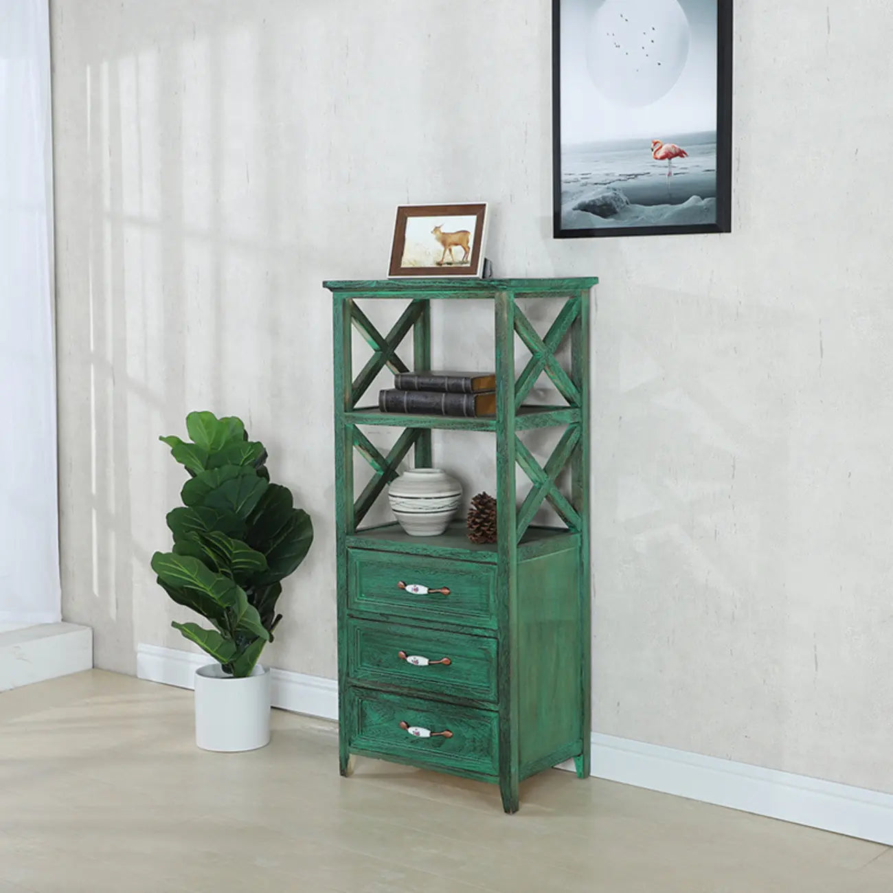 Antique Chic Open Back Black Wood Storage Bookcase
