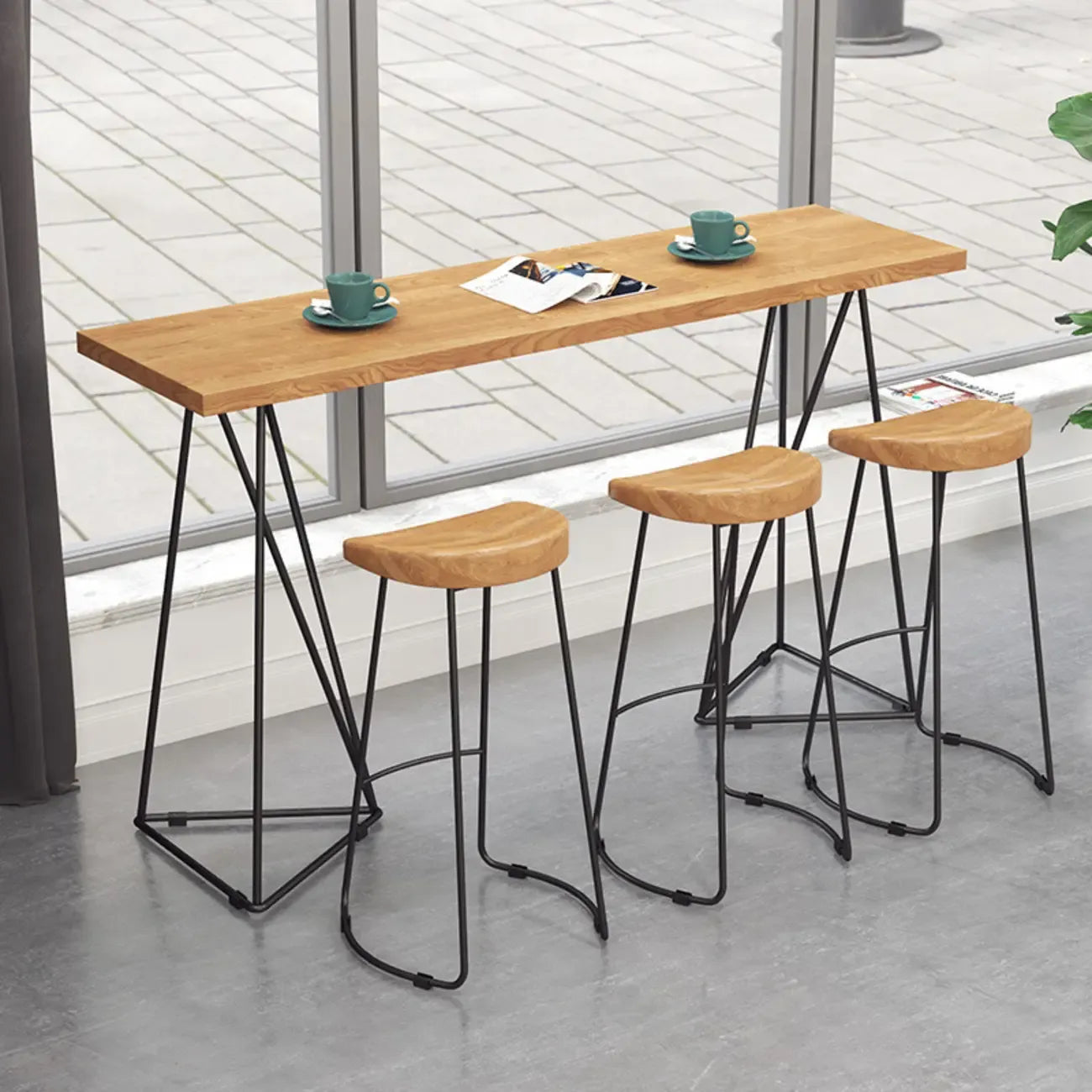 Glam Natural Finish Wooden Fixed Top Bar Tables
