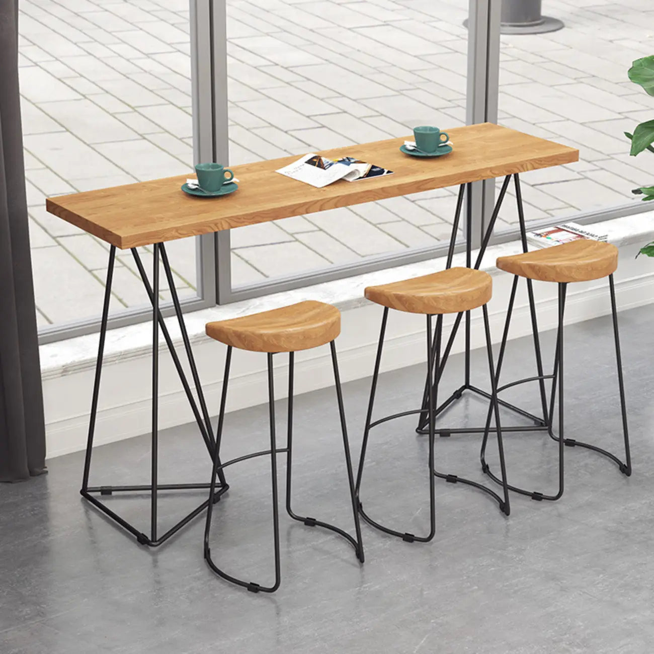 Glam Natural Finish Wooden Fixed Top Bar Tables