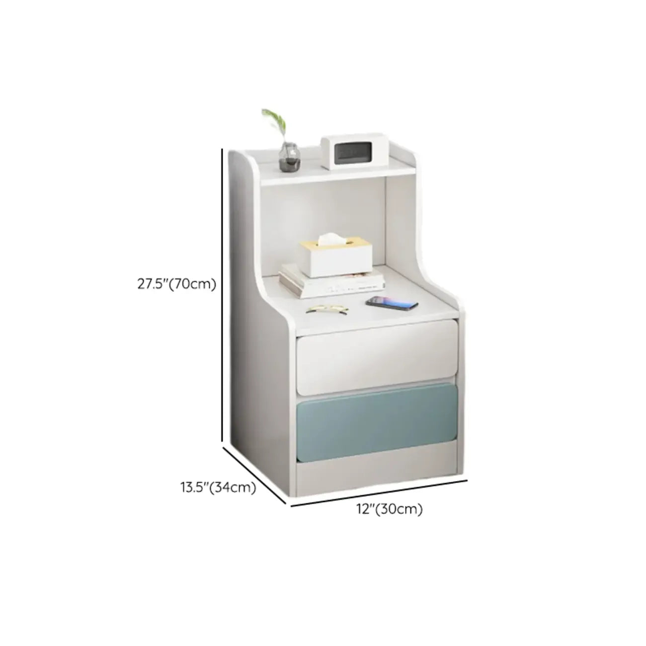 Modern Bedside Table with Drawers - White Nightstand