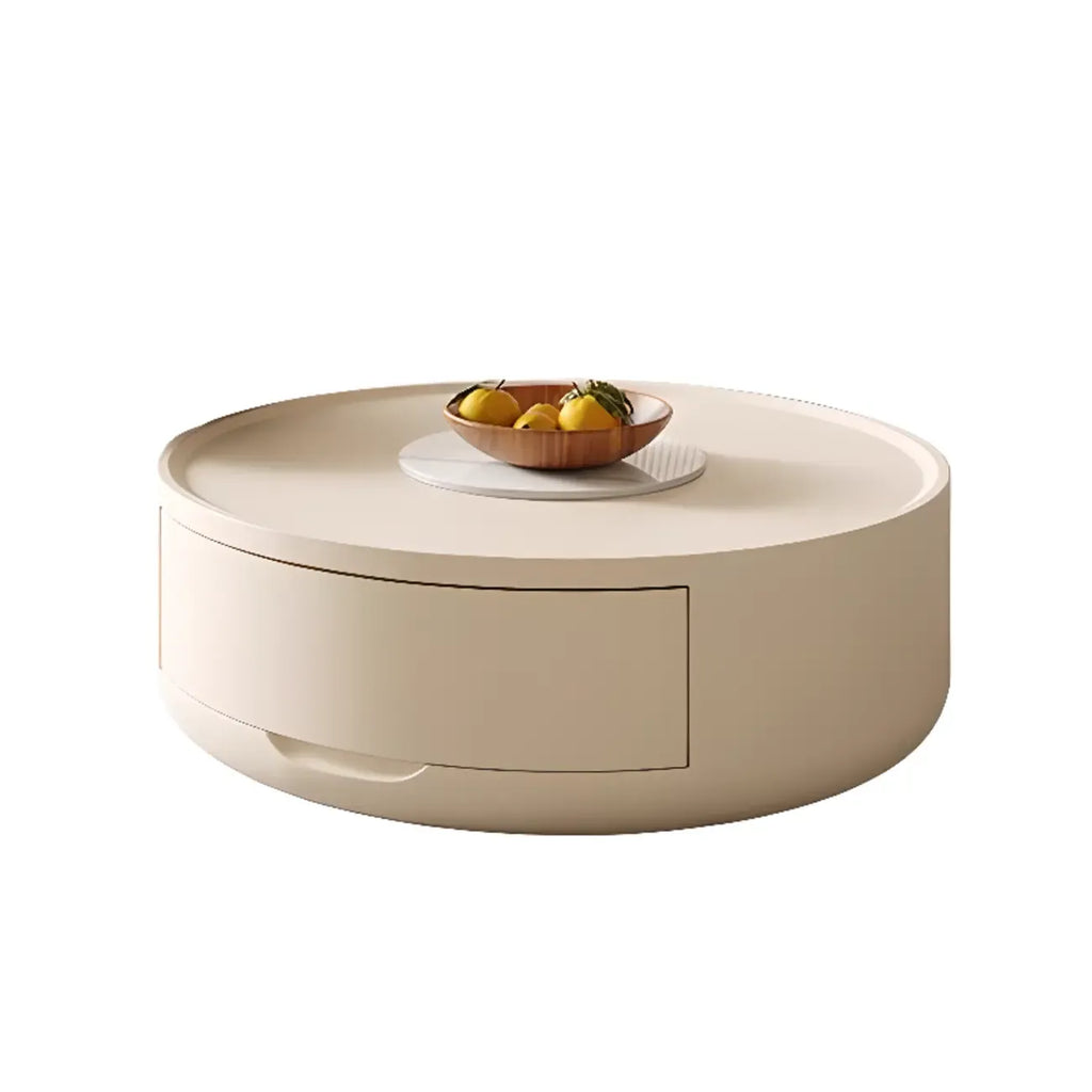 Modern Wood Black White Round Drawer Coffee Table