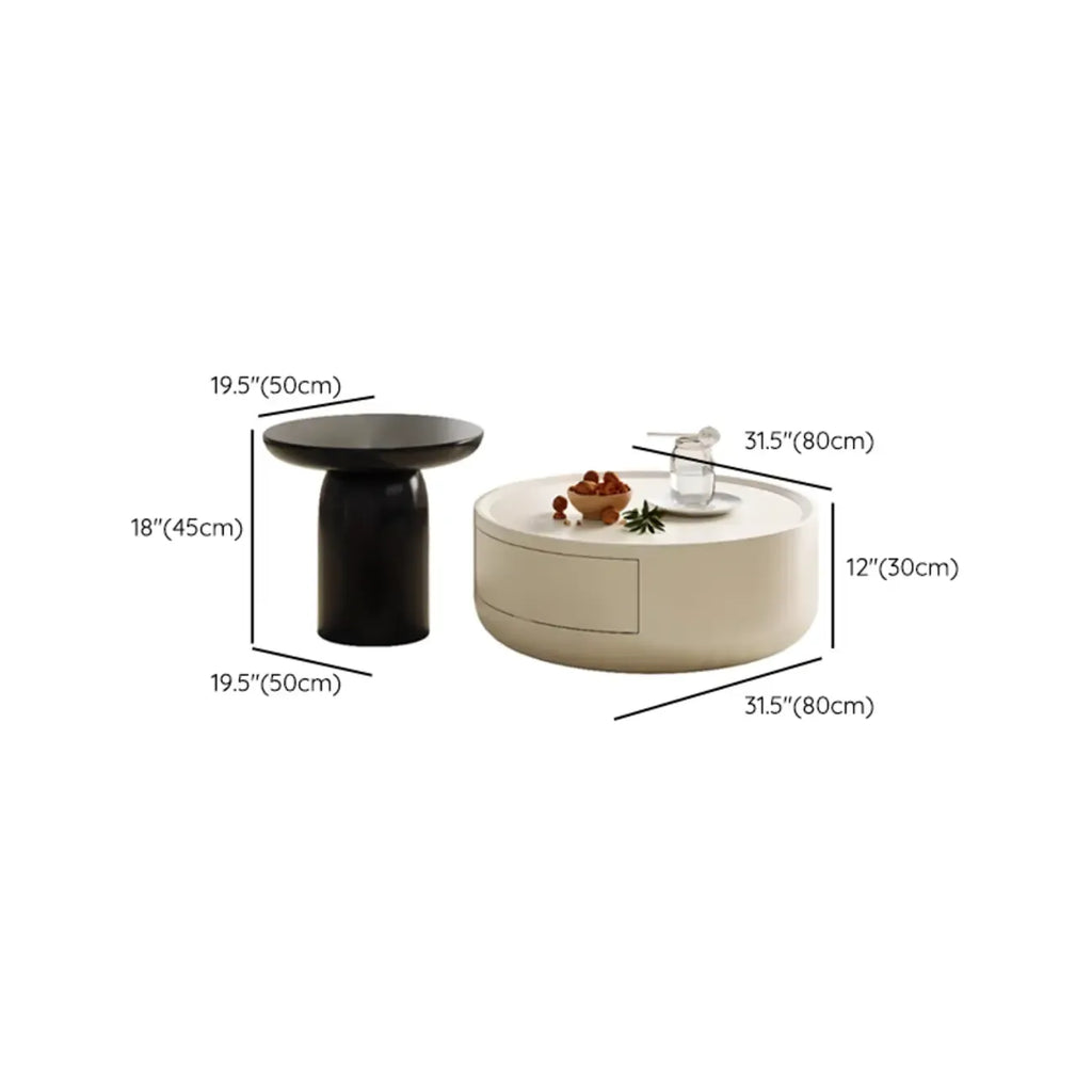 Modern Wood Black White Round Drawer Coffee Table