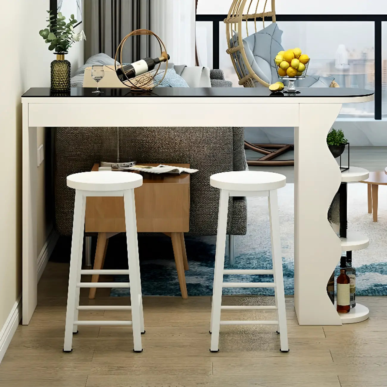 Irregular Coal Toughened Glass Wooden Storage Bar Tables
