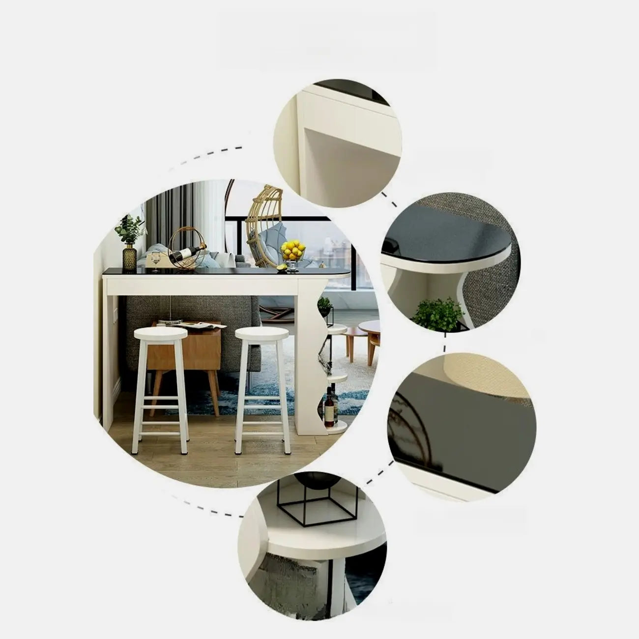 Irregular Coal Toughened Glass Wooden Storage Bar Tables
