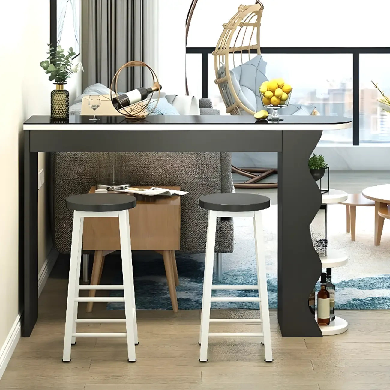 Irregular Coal Toughened Glass Wooden Storage Bar Tables