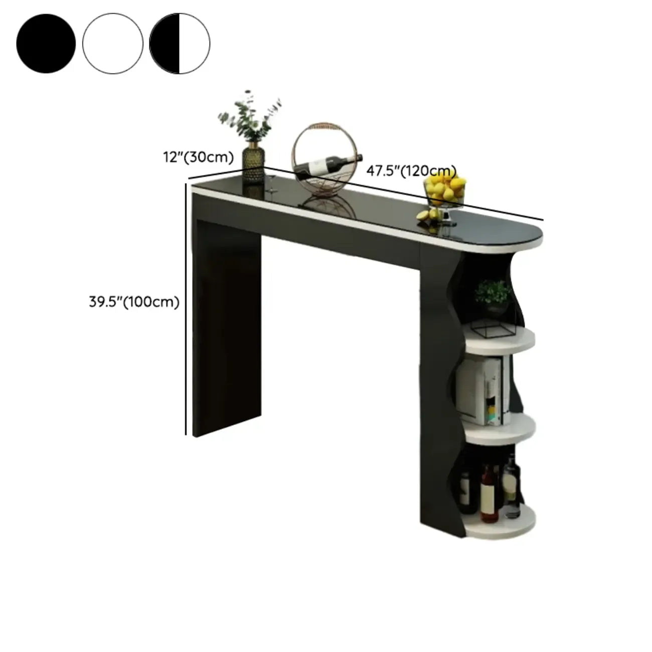 Irregular Coal Toughened Glass Wooden Storage Bar Tables