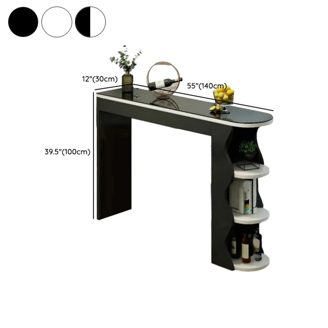 Irregular Coal Toughened Glass Wooden Storage Bar Tables