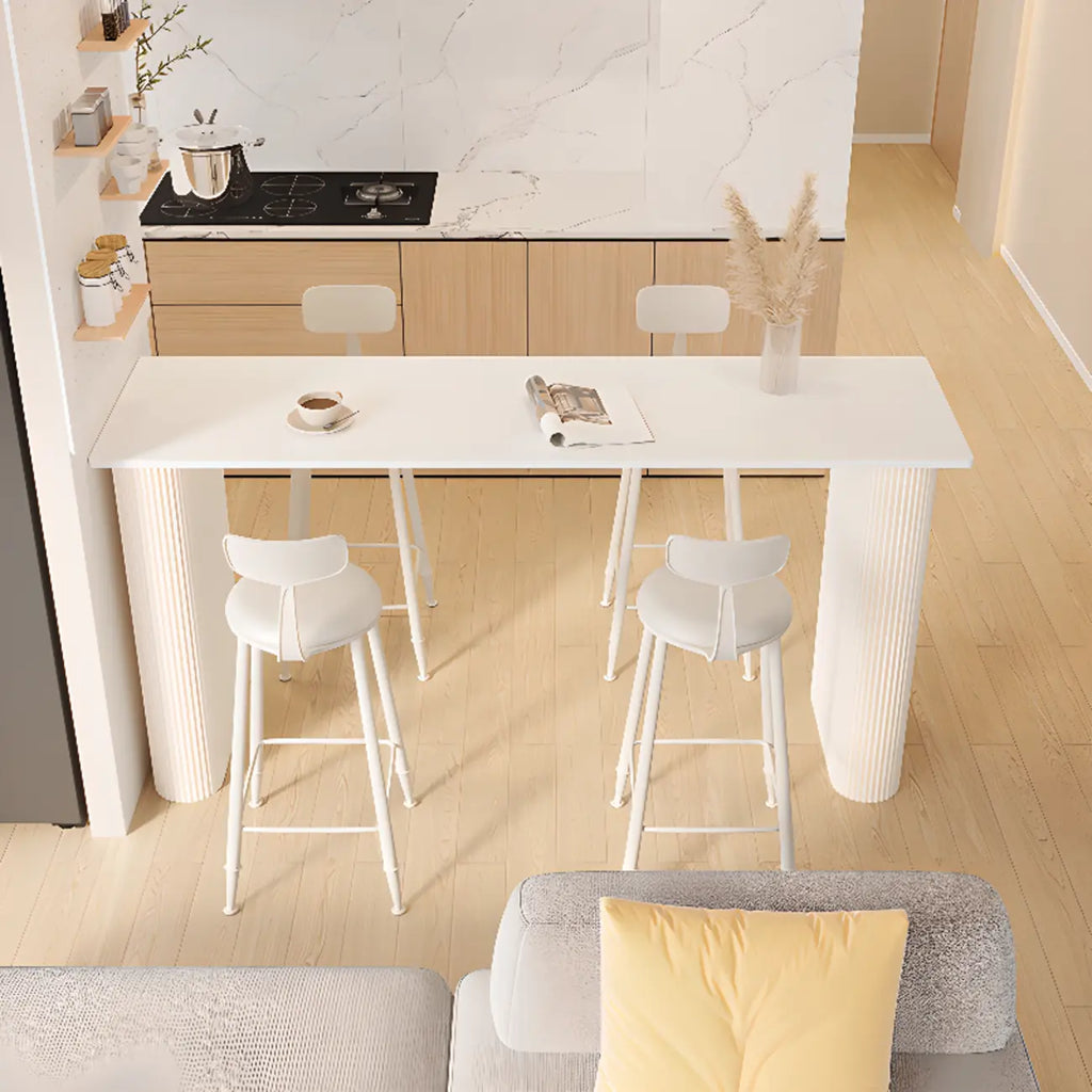 Modern White Stone Top Metal Double Pedestal Bar Tables