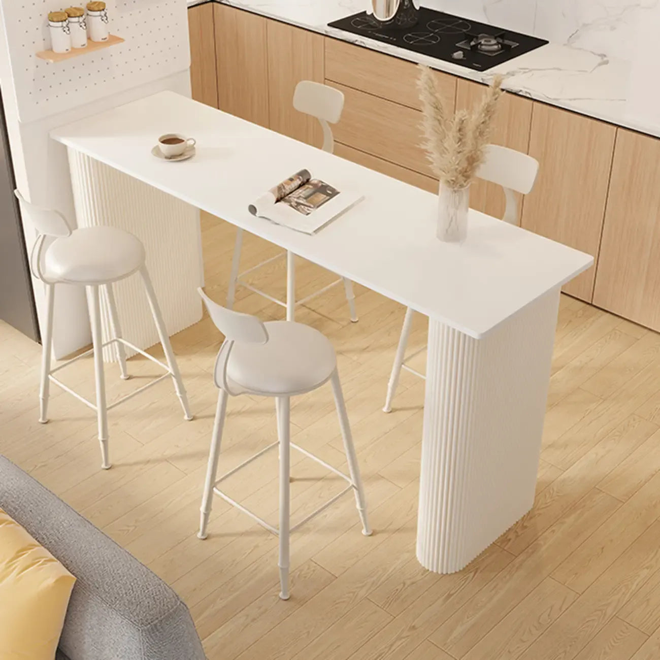 Modern White Stone Top Metal Double Pedestal Bar Tables