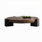 Reclaimed Wood Black Brown Round Coffee Table