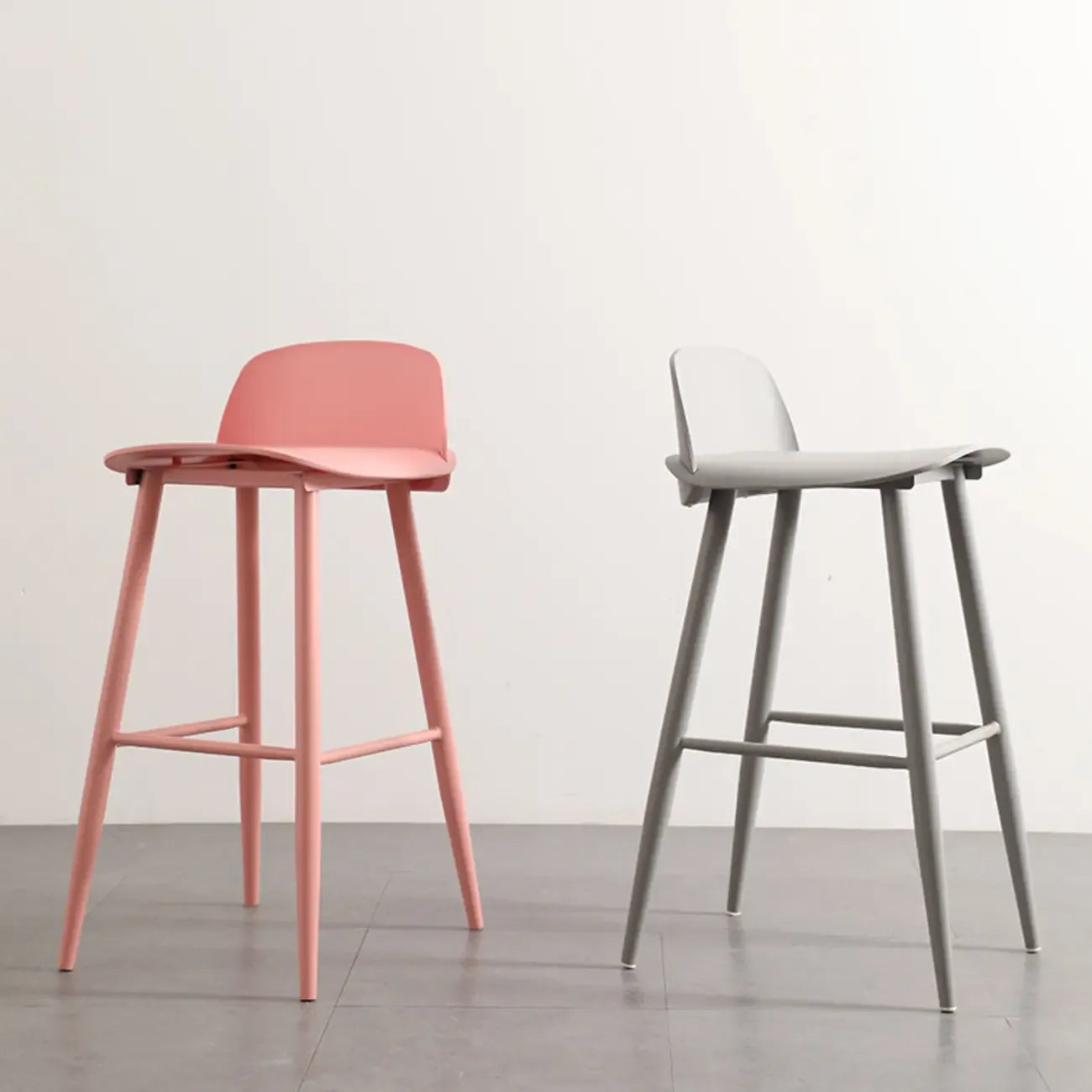 Contemporary Light Gray Plastic Saddle Low Back Bar Stools