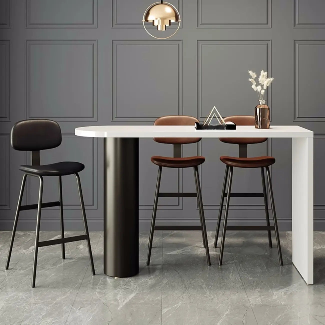 Saddle Leather Modern Ergonomic Low Back Bar Stool for Kitchen